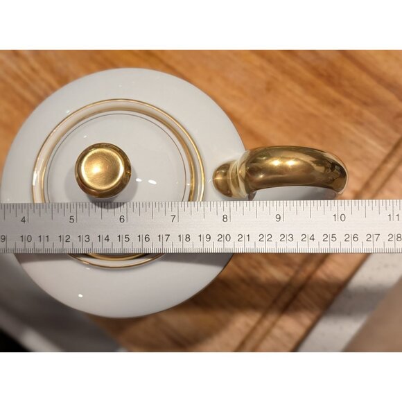 Fitz and Floyd Palais White Porcelain Coffee Pot Lid 6 Cup Gold Trim - Picture 8 of 15